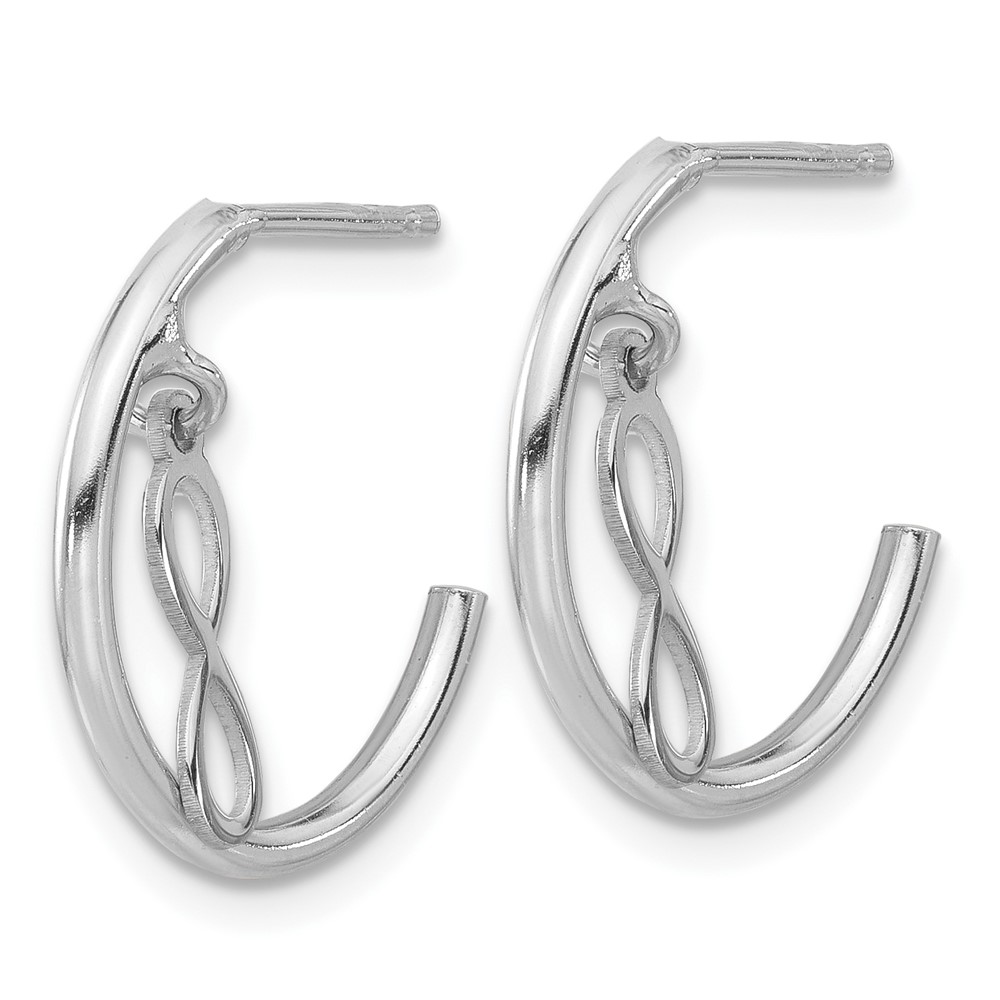 Sterling Silver Rh-plated Polished Infinity Dangle J-Hoop Post Earrings (QE17538)