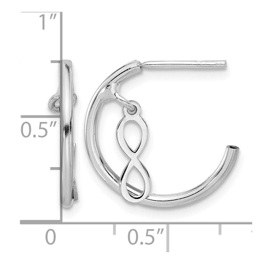 Sterling Silver Rh-plated Polished Infinity Dangle J-Hoop Post Earrings (QE17538)