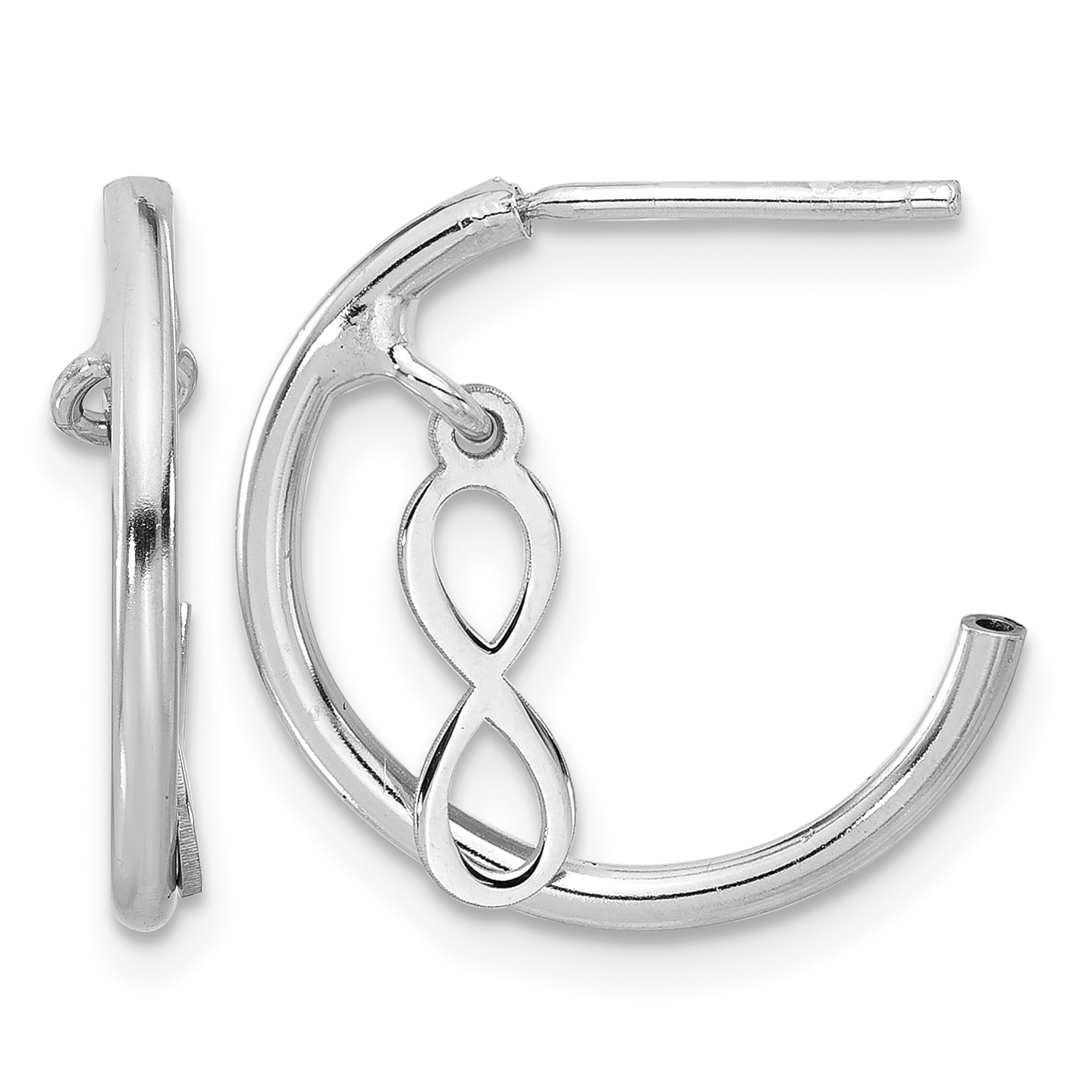 Sterling Silver Rh-plated Polished Infinity Dangle J-Hoop Post Earrings (QE17538)