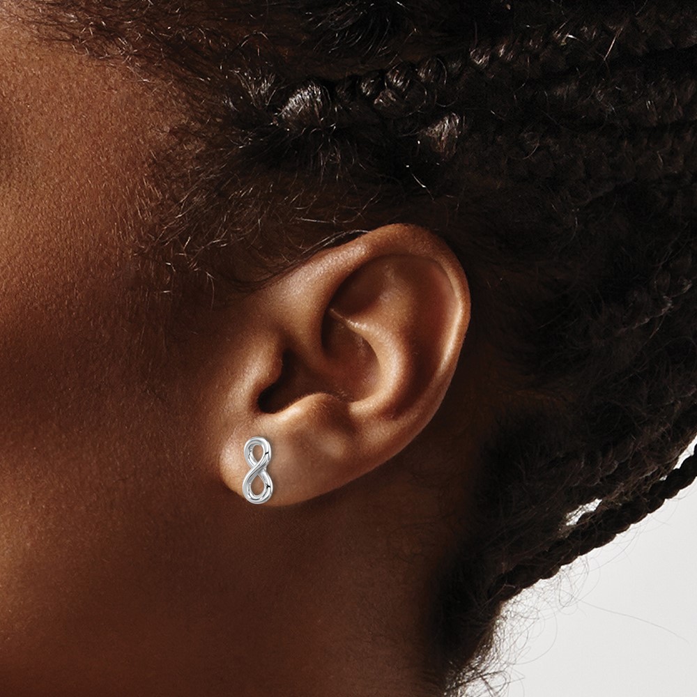 Sterling Silver Rhodium-plated Polished Infinity Post Earrings (QE17539)