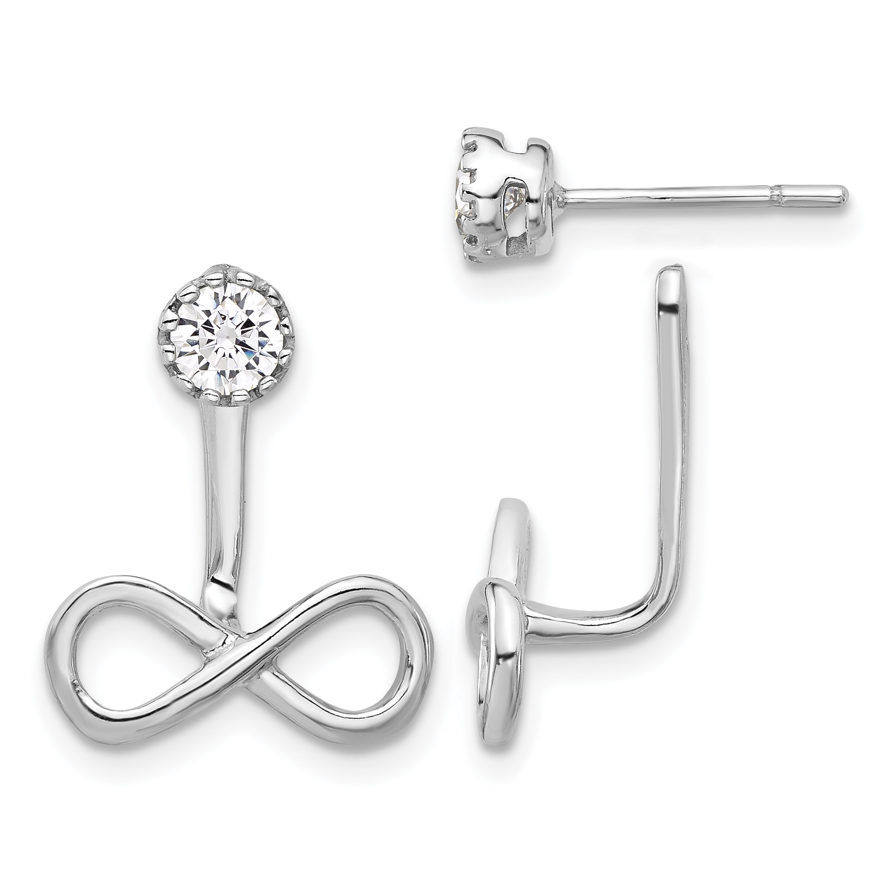 Sterling Silver Rhodium-plated Drop Infinity Jacket CZ Post Earrings (QE17540)