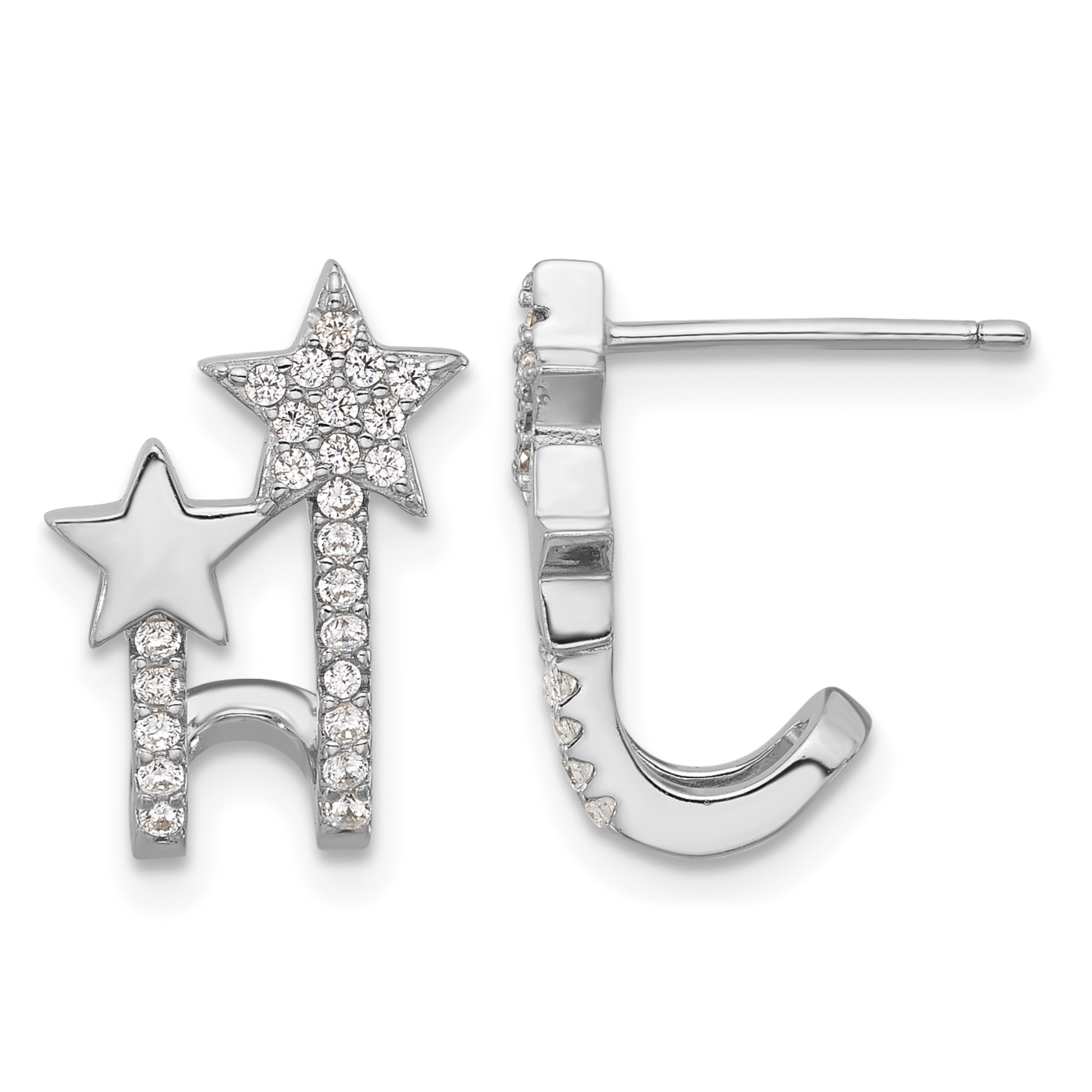 Sterling Silver Rhodium-plated CZ Star Cuff Post Earrings (QE17551)