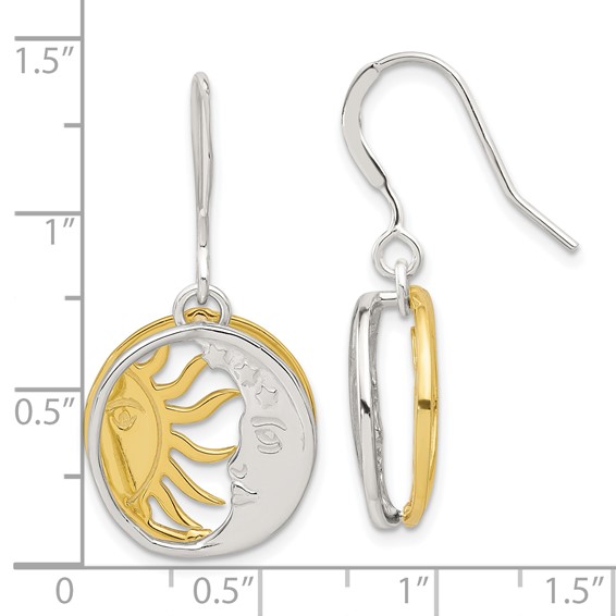 Sterling Silver Gold-tone Sun and Moon Dangle Earrings