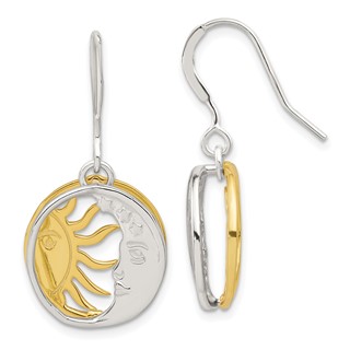 Sterling Silver Gold-tone Sun and Moon Dangle Earrings