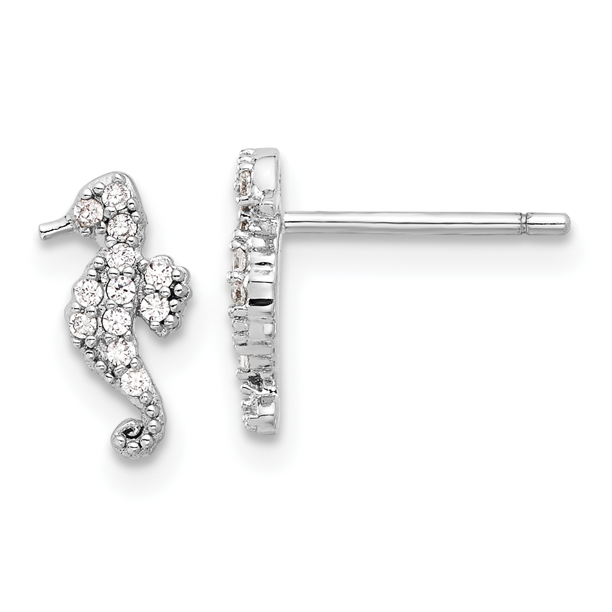 Sterling Silver Rhodium-plated Polished CZ Seahorse Post Earrings (QE17557)
