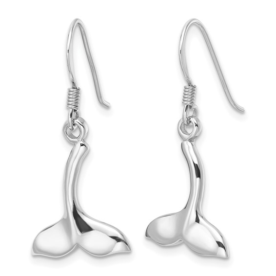 Sterling Silver Rhodium-Plated Polished Whale Tail Dangle Earrings