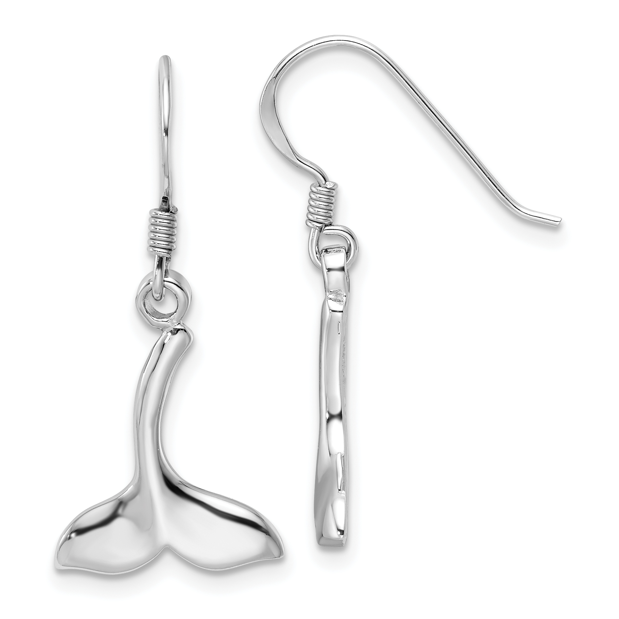 Sterling Silver Rhodium-Plated Polished Whale Tail Dangle Earrings (QE17558)