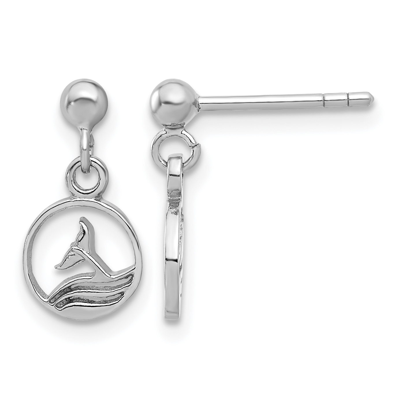 Sterling Silver Rhodium-plated Whale/Dolphin Tail Post Dangle Drop Earrings (QE17560)