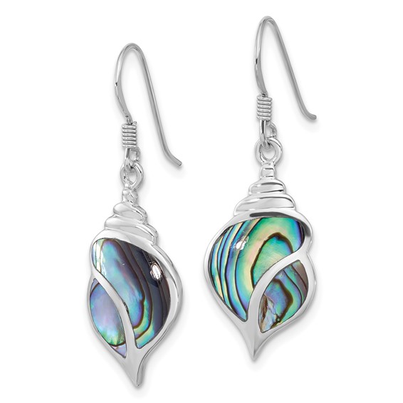 Sterling Silver Rhodium-Plated Polished Abalone Dangle Shell Earrings