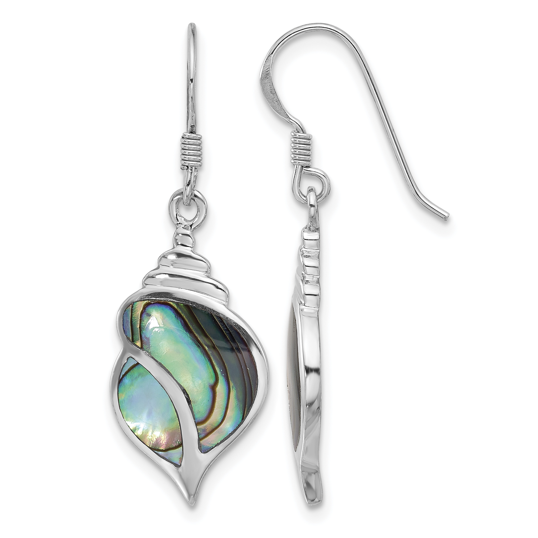 Sterling Silver Rhodium-Plated Polished Abalone Dangle Shell Earrings (QE17568)