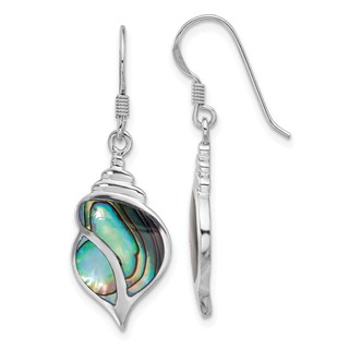Sterling Silver Rhodium-Plated Polished Abalone Dangle Shell Earrings