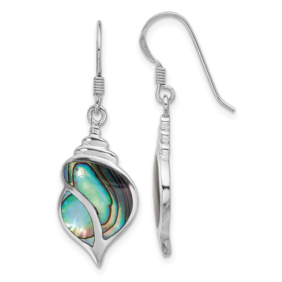 Sterling Silver Rhodium-Plated Polished Abalone Dangle Shell Earrings