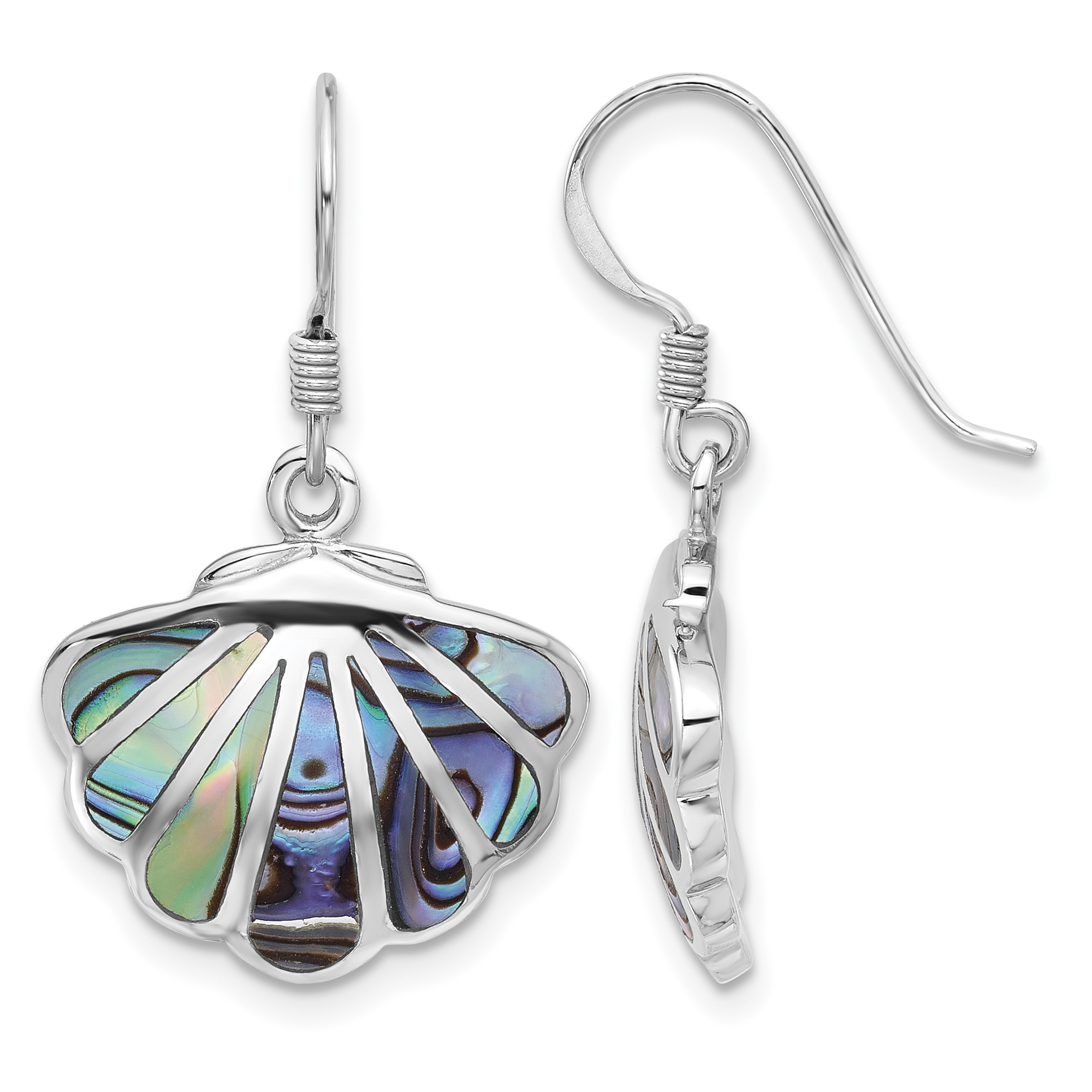 Sterling Silver Rhodium-Plated Polished Abalone Shell Dangle Earrings (QE17569)