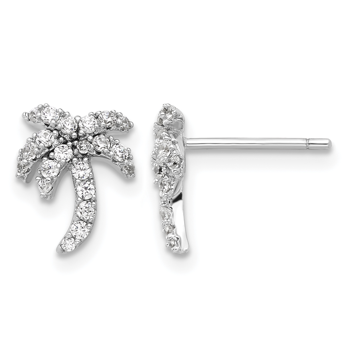 Sterling Silver Rhodium-plated CZ Palm Tree Post Earrings (QE17571)