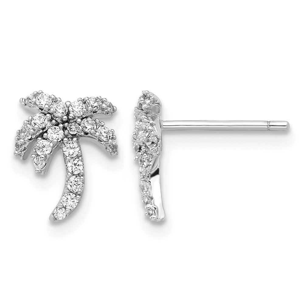 Sterling Silver Rhodium-plated CZ Palm Tree Post Earrings (QE17571)