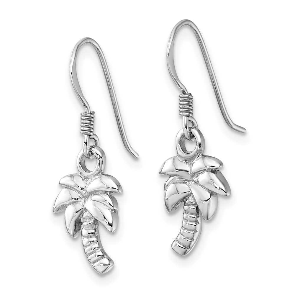 Sterling Silver Rhodium-Plated Polished Palm Tree Dangle Earrings (QE17572)