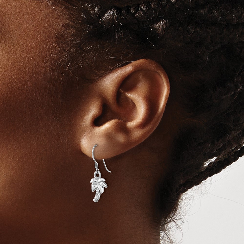 Sterling Silver Rhodium-Plated Polished Palm Tree Dangle Earrings (QE17572)