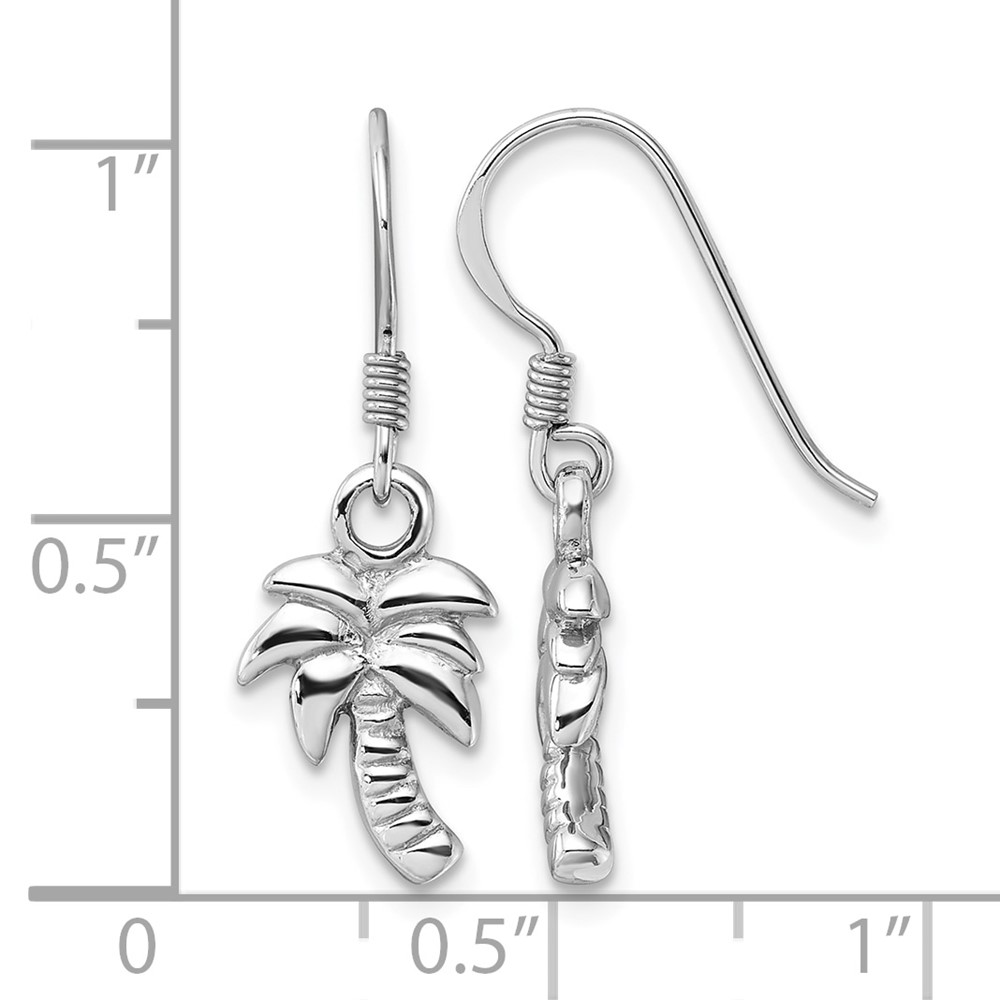 Sterling Silver Rhodium-Plated Polished Palm Tree Dangle Earrings (QE17572)
