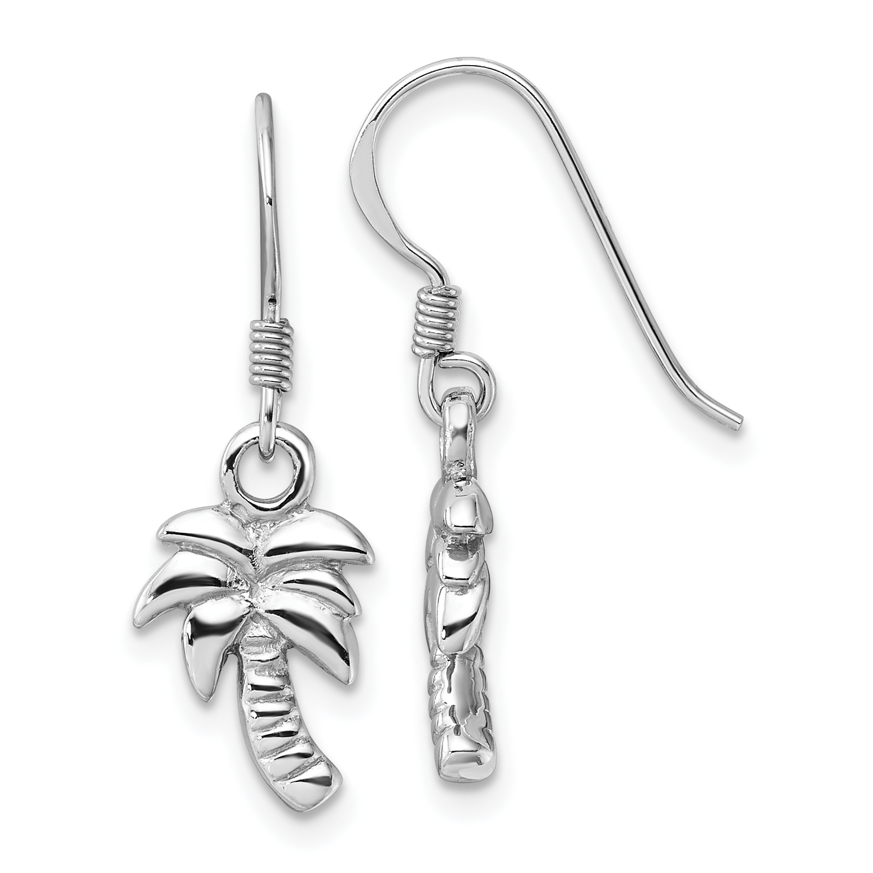 Sterling Silver Rhodium-Plated Polished Palm Tree Dangle Earrings (QE17572)