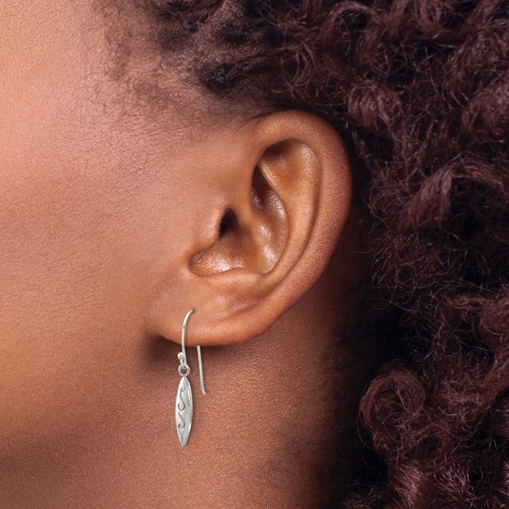 Sterling Silver Polished Etched Waves Pointed Oval Earrings