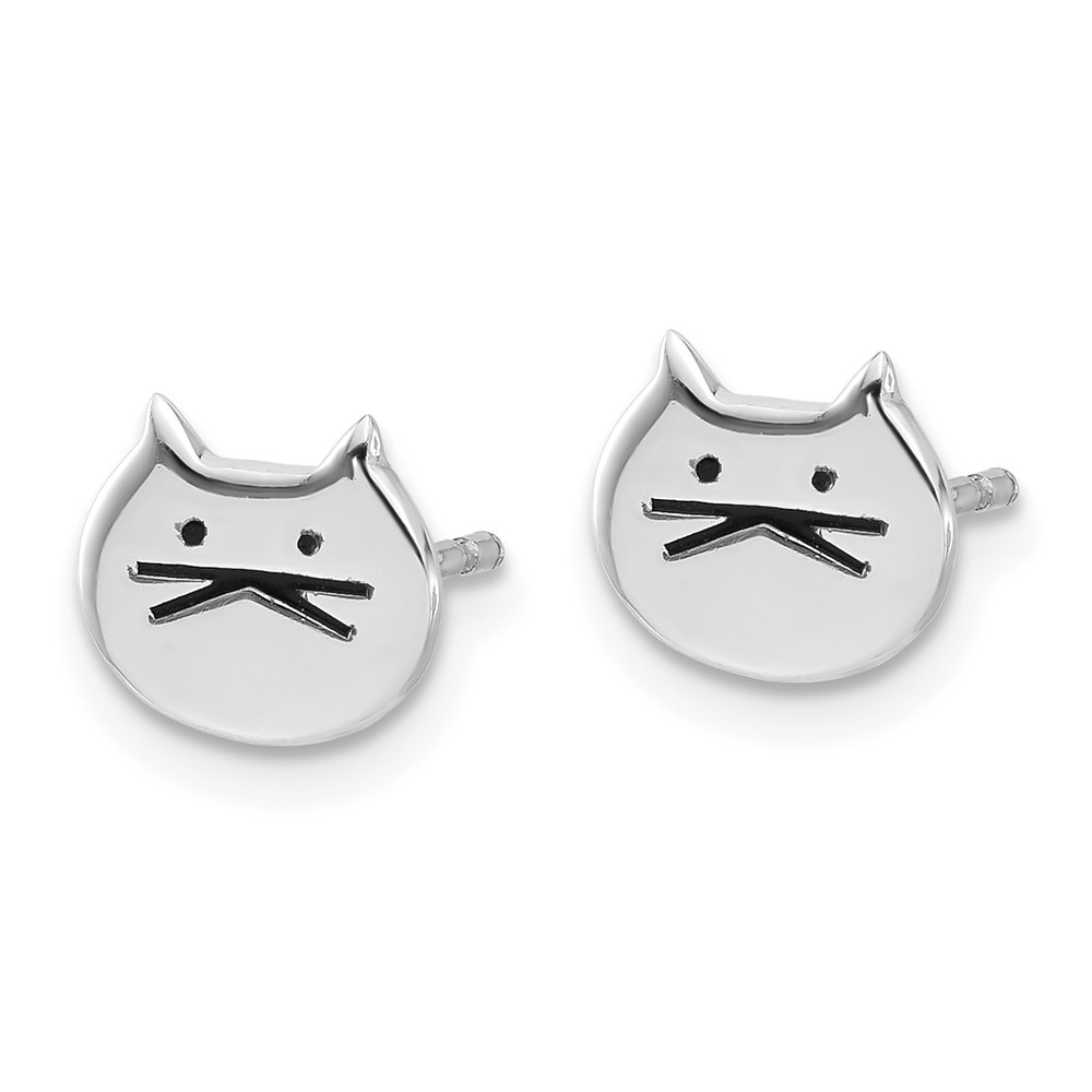 Sterling Silver Rhodium-plated Madi K Enamel Cat Face Post Earrings (QE17579)