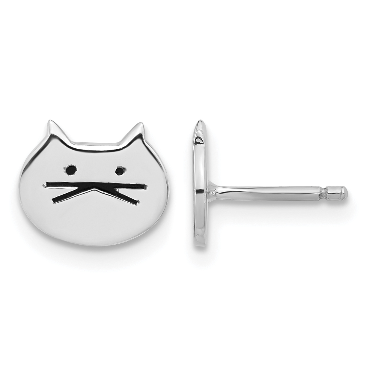 Sterling Silver Rhodium-plated Madi K Enamel Cat Face Post Earrings (QE17579)