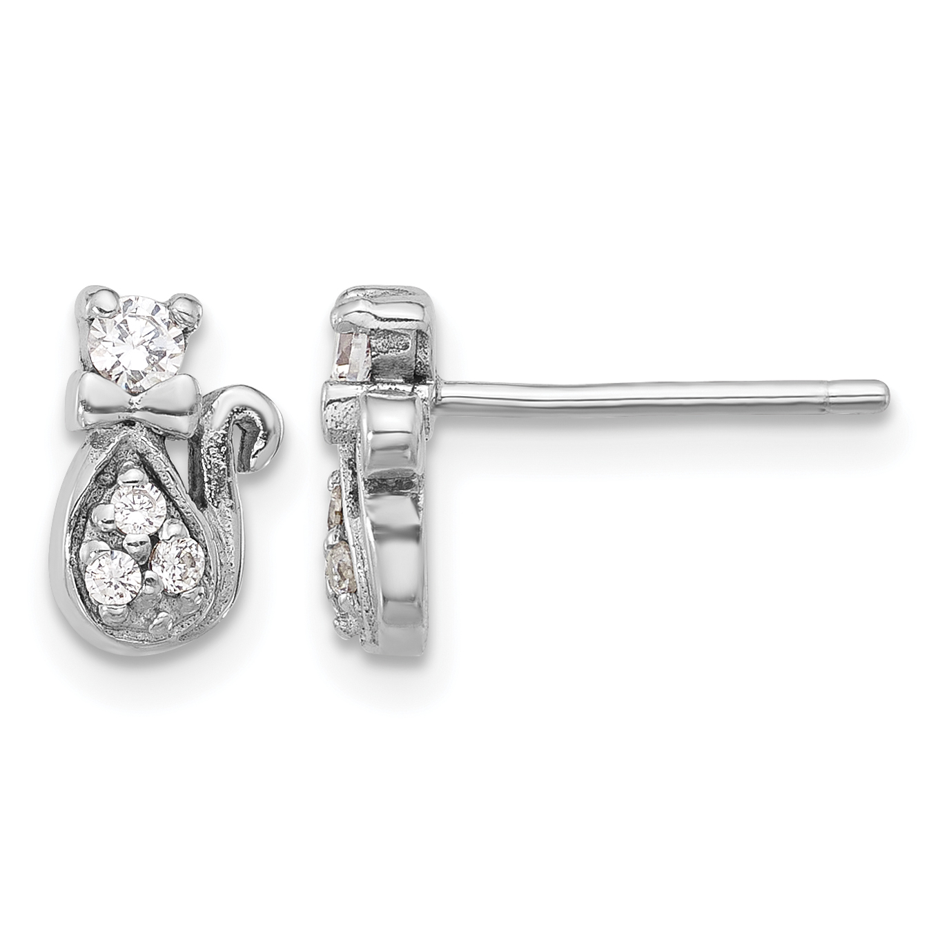 Sterling Silver Rhodium-plated CZ Cat Post Earrings (QE17580)