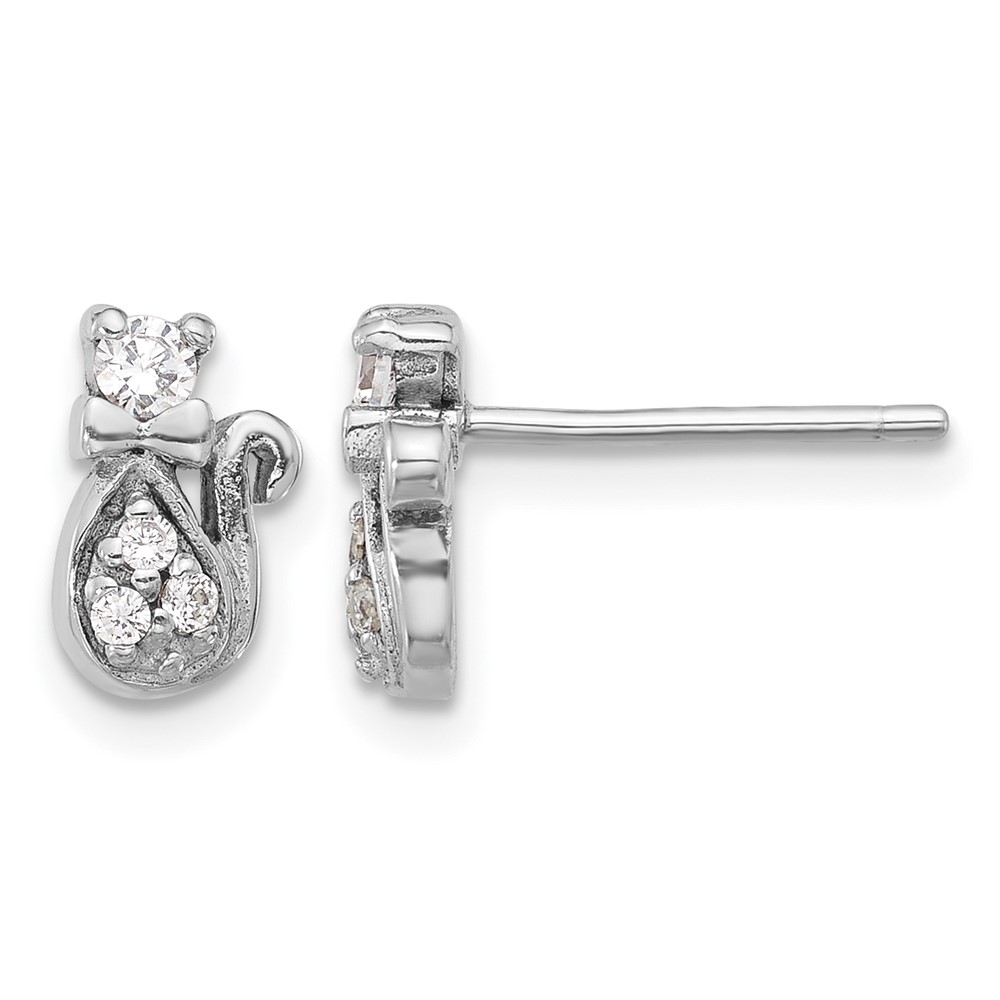 Sterling Silver Rhodium-plated CZ Cat Post Earrings (QE17580)