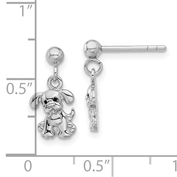 Sterling Silver Rhodium-plated Enameled Dog Post Dangle Earrings