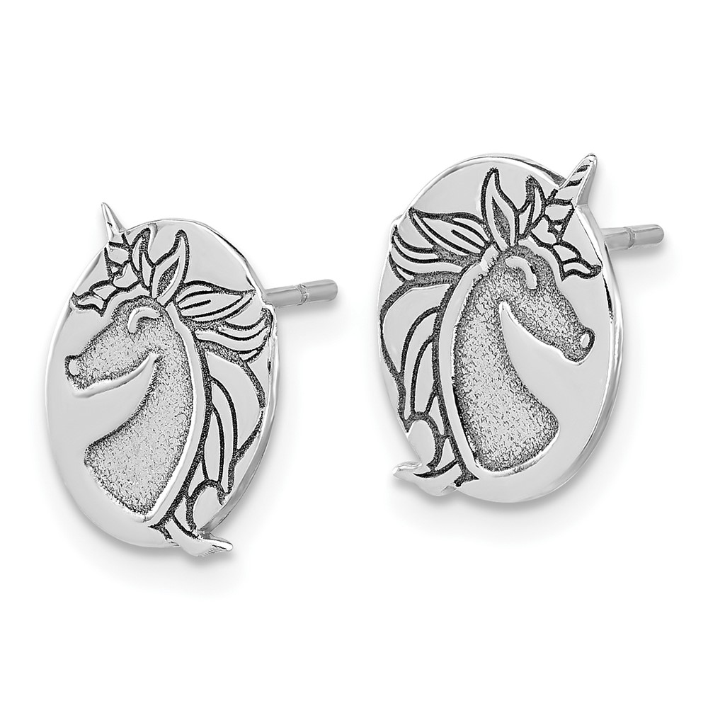 Sterling Silver Rhodium-plated Unicorn Post Earrings (QE17591)