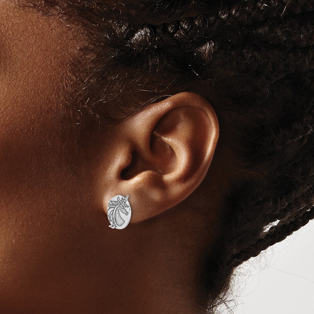Sterling Silver Rhodium-plated Unicorn Post Earrings (QE17591)
