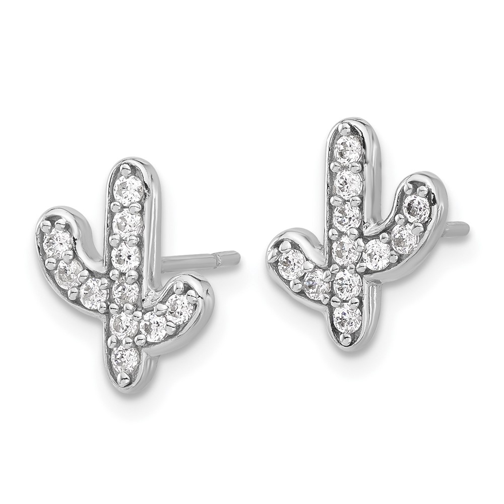 Sterling Silver Rhodium-plated CZ Cactus Post Earrings (QE17593)