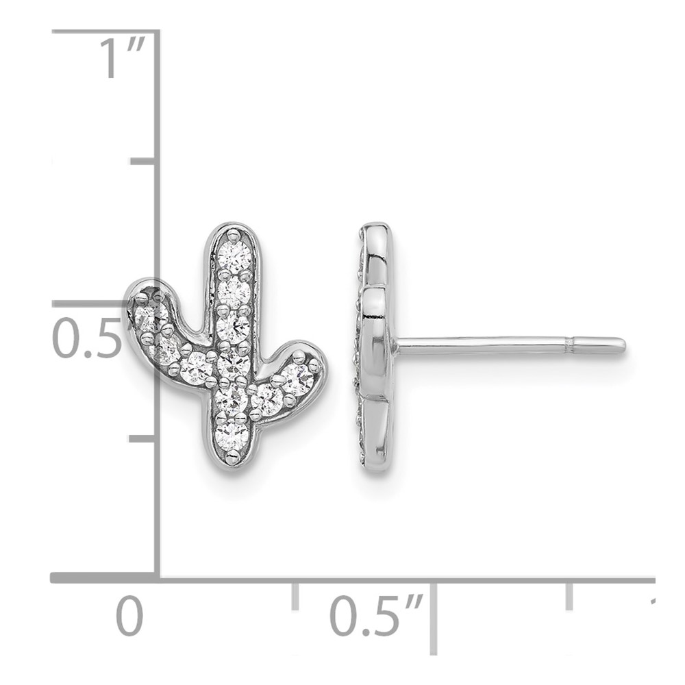 Sterling Silver Rhodium-plated CZ Cactus Post Earrings (QE17593)