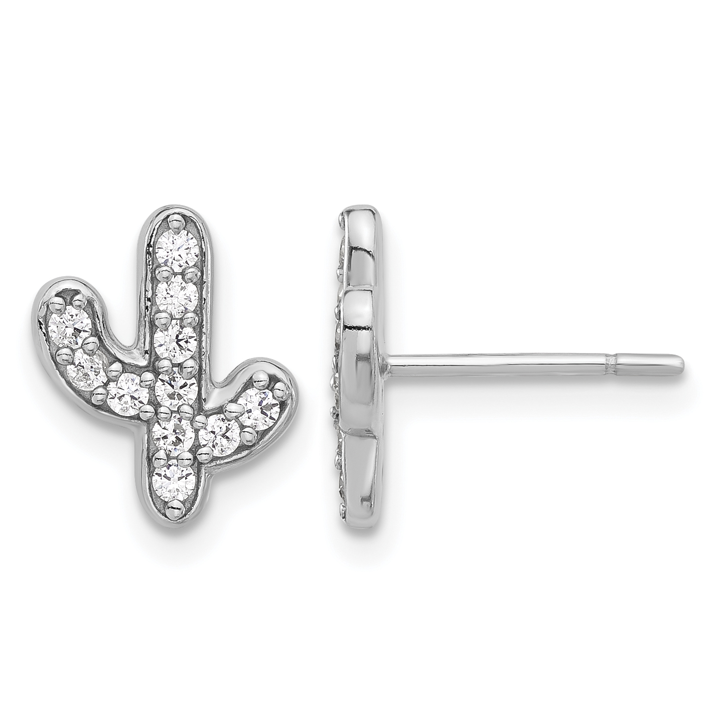 Sterling Silver Rhodium-plated CZ Cactus Post Earrings (QE17593)