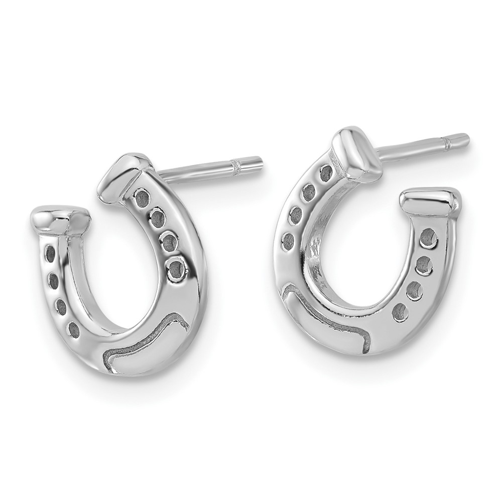 Sterling Silver Rhodium-plated Horseshoe Post Earrings (QE17596)
