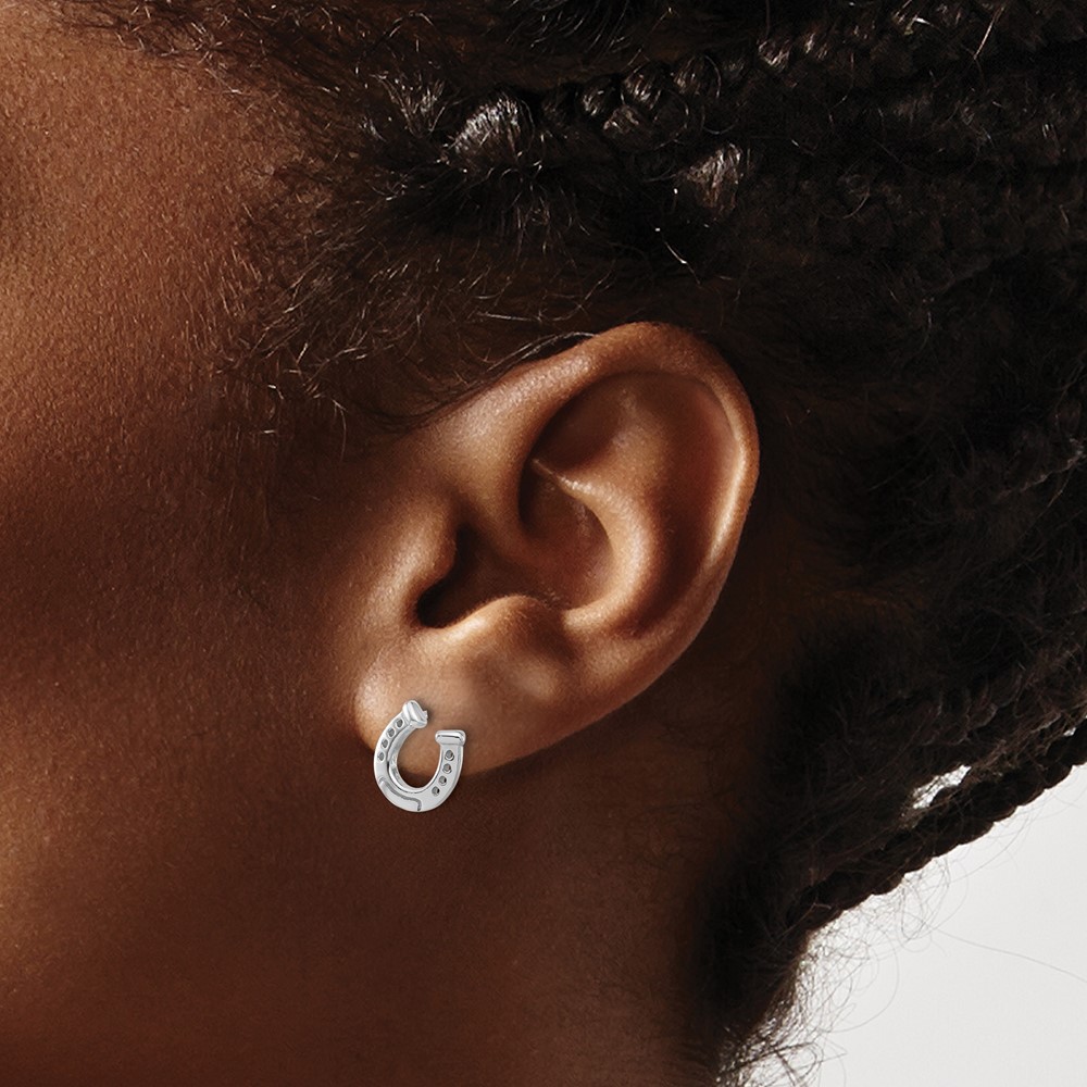 Sterling Silver Rhodium-plated Horseshoe Post Earrings (QE17596)