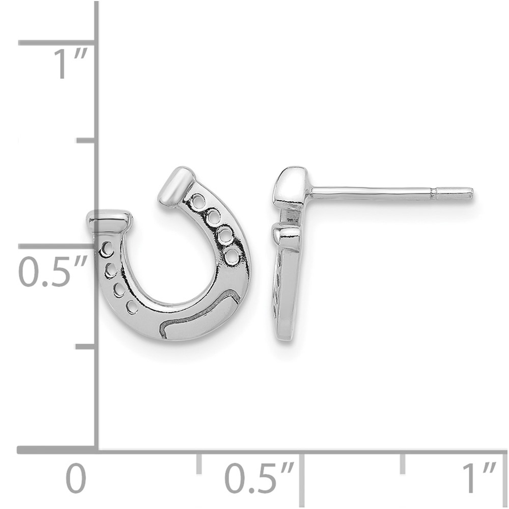 Sterling Silver Rhodium-plated Horseshoe Post Earrings (QE17596)