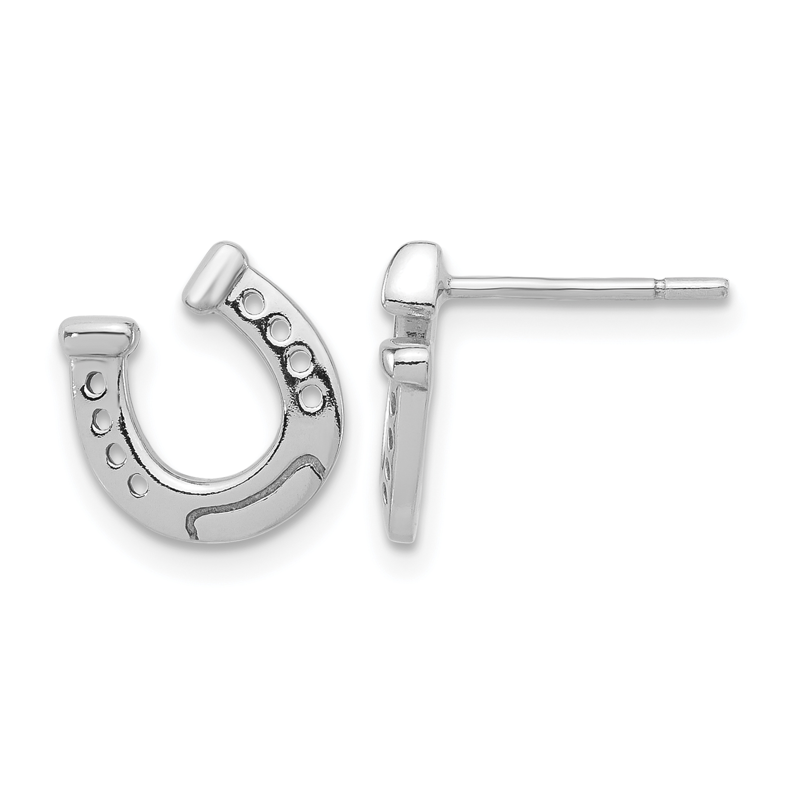 Sterling Silver Rhodium-plated Horseshoe Post Earrings (QE17596)