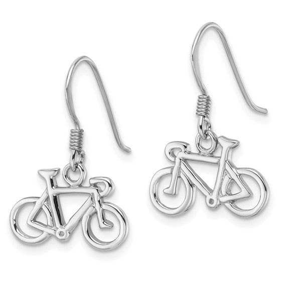 Sterling Silver Rhodium-Plated Polished Bicycle Dangle Earrings