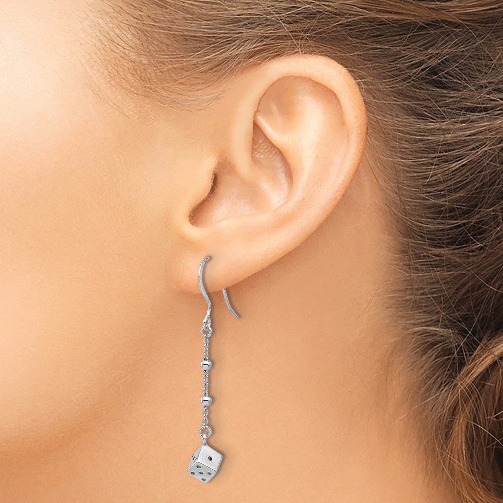 Sterling Silver Rhodium-plated Dice and Beads Dangle Earrings (QE17599)