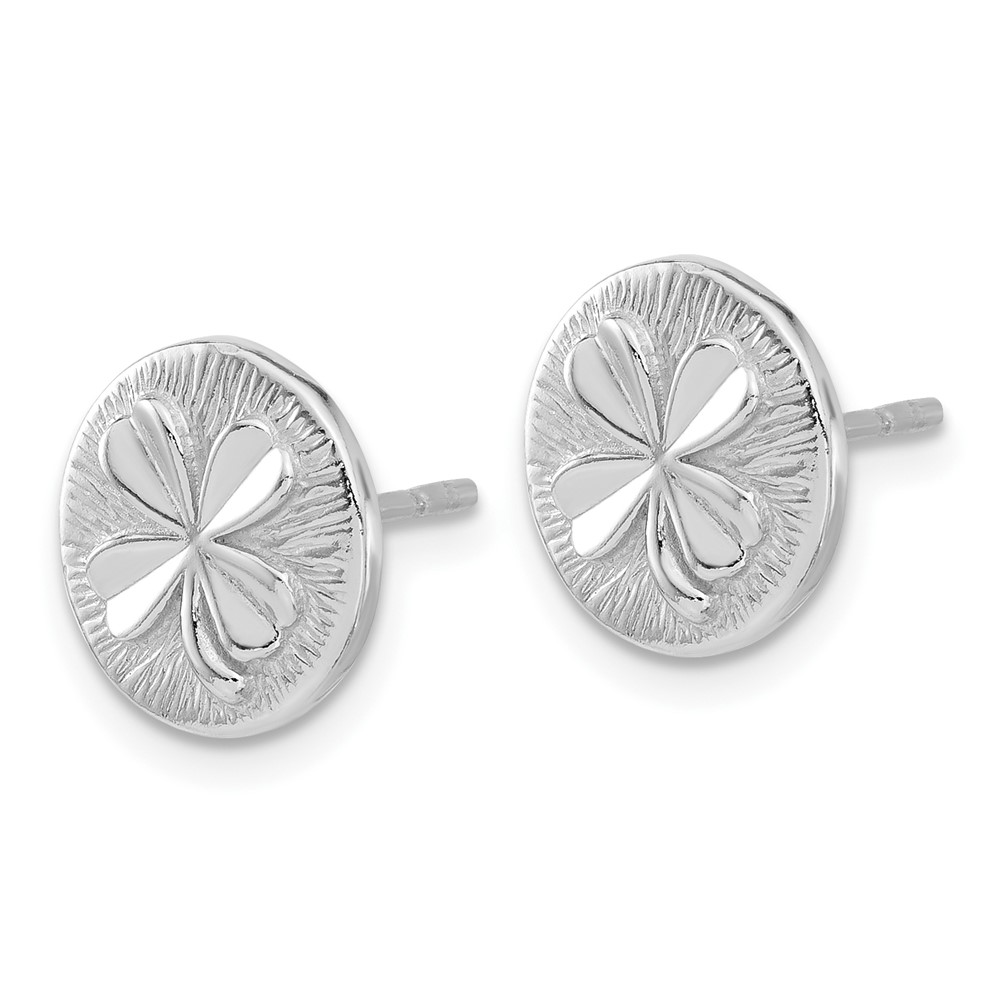 Sterling Silver Rhodium-plated Polished Textured Clover Post Earrings (QE17601)
