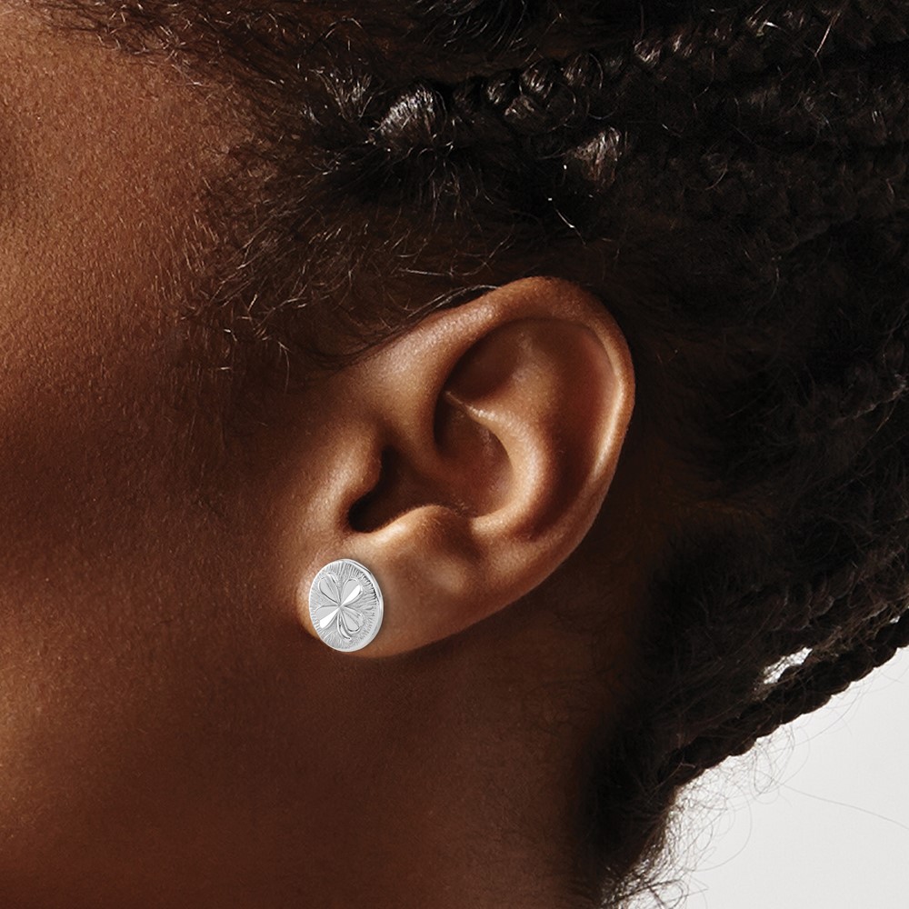 Sterling Silver Rhodium-plated Polished Textured Clover Post Earrings (QE17601)