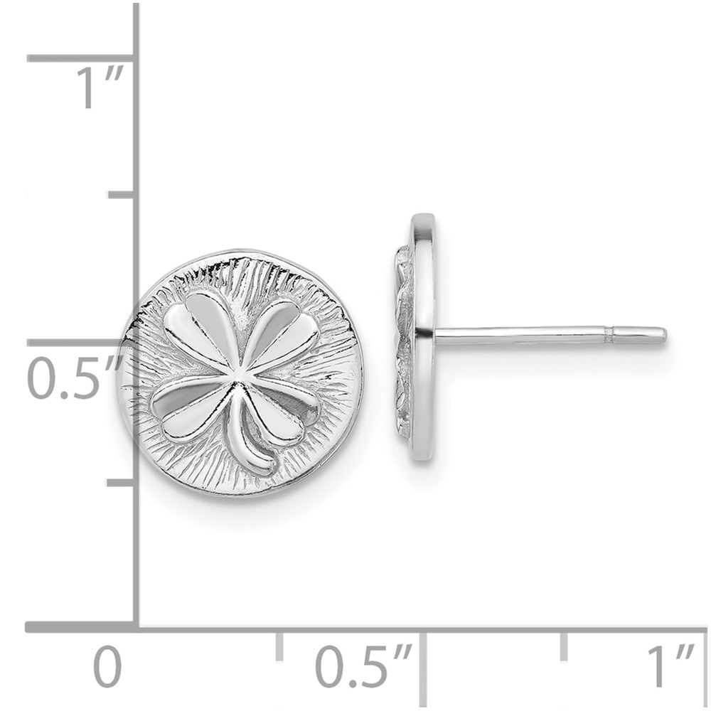 Sterling Silver Rhodium-plated Polished Textured Clover Post Earrings (QE17601)