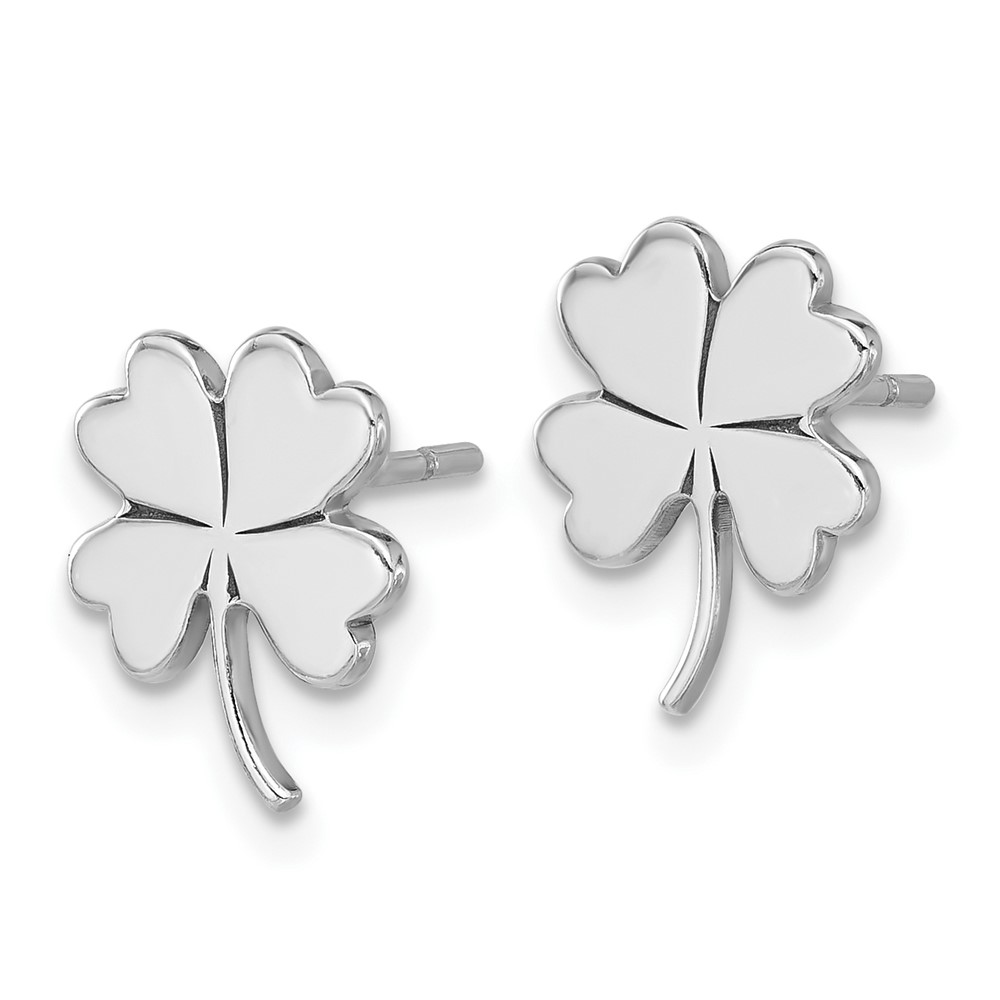 Sterling Silver Rhodium-plated Polished Clover Post Earrings (QE17602)