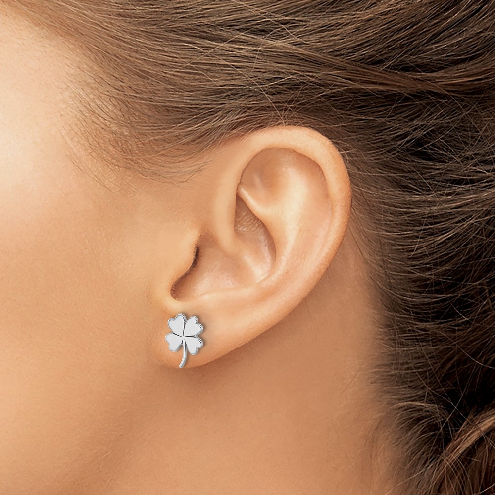 Sterling Silver Rhodium-plated Polished Clover Post Earrings (QE17602)
