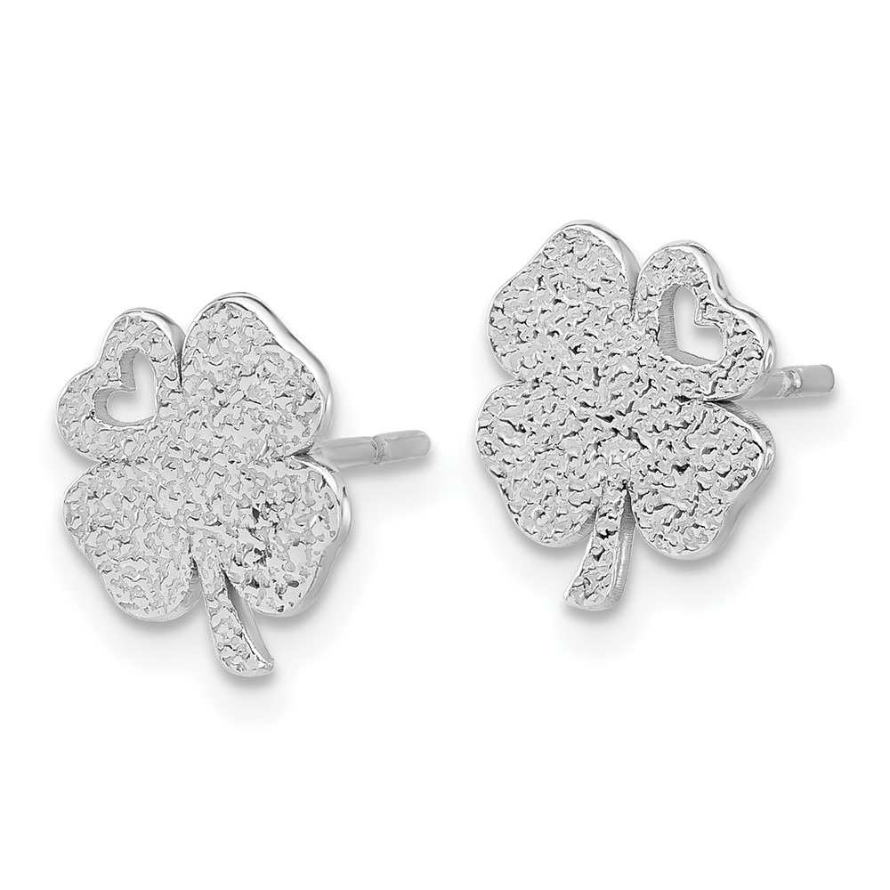 Sterling Silver Rhodium-plated Textured Clover Post Earrings (QE17603)