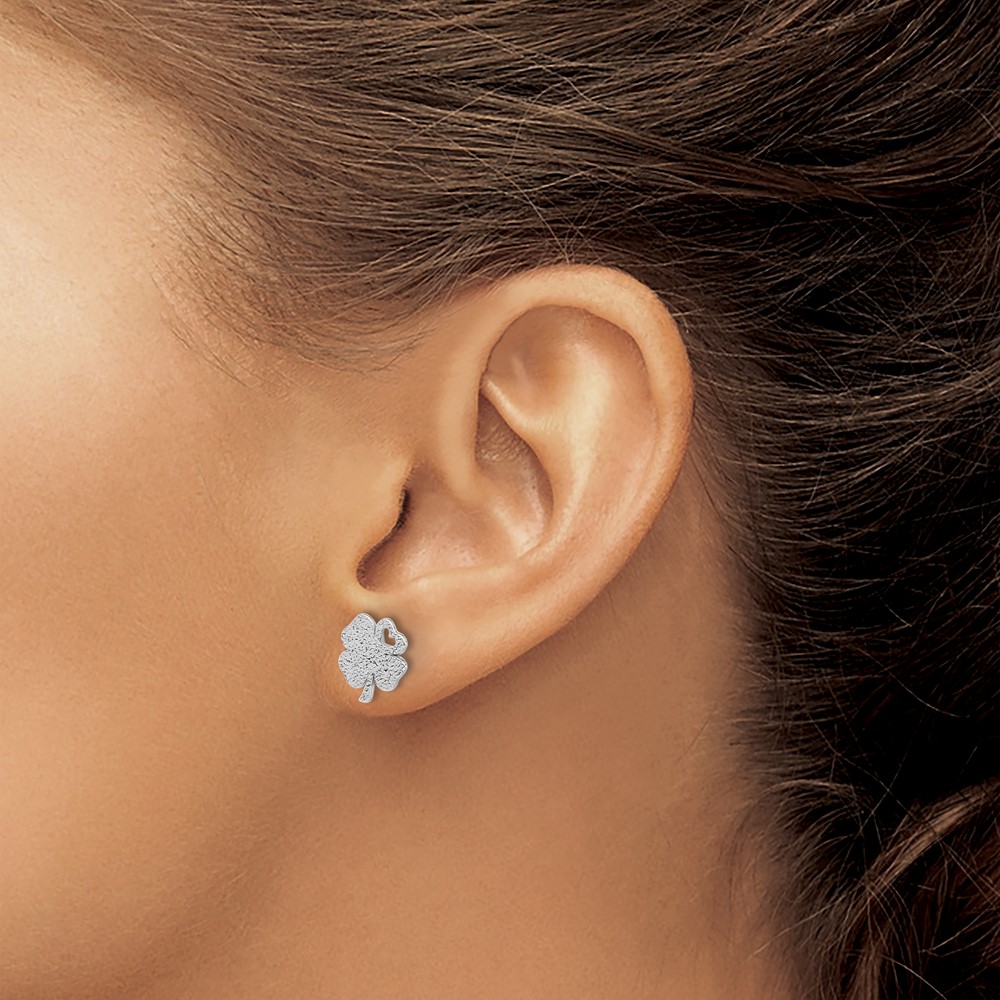Sterling Silver Rhodium-plated Textured Clover Post Earrings (QE17603)