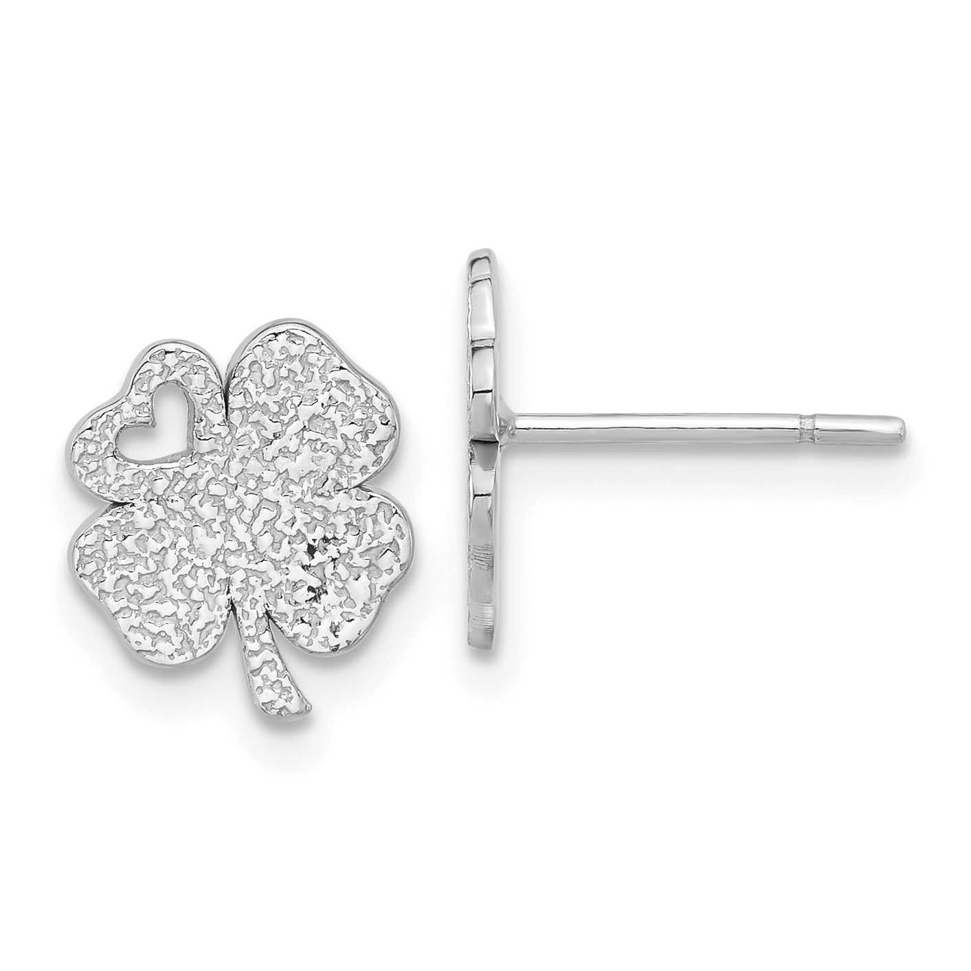 Sterling Silver Rhodium-plated Textured Clover Post Earrings (QE17603)