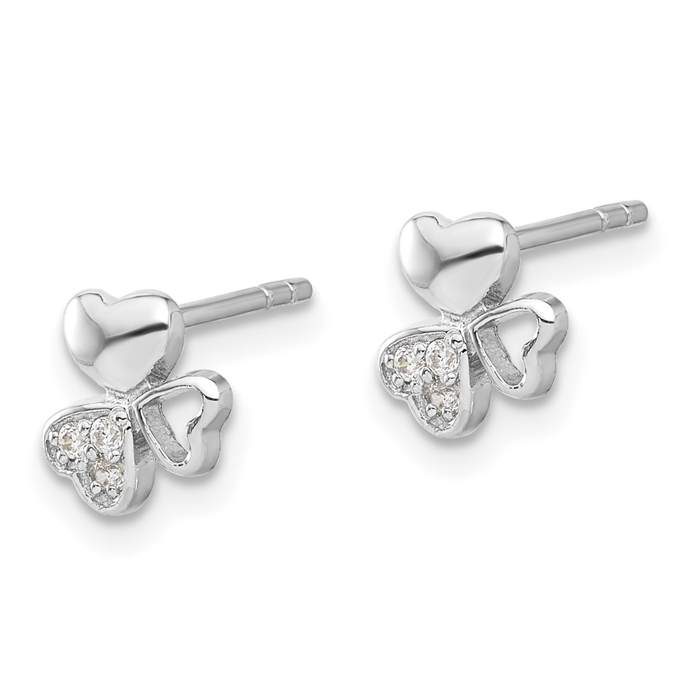 Sterling Silver Rhodium-plated CZ 3 Heart Post Earrings (QE17604)