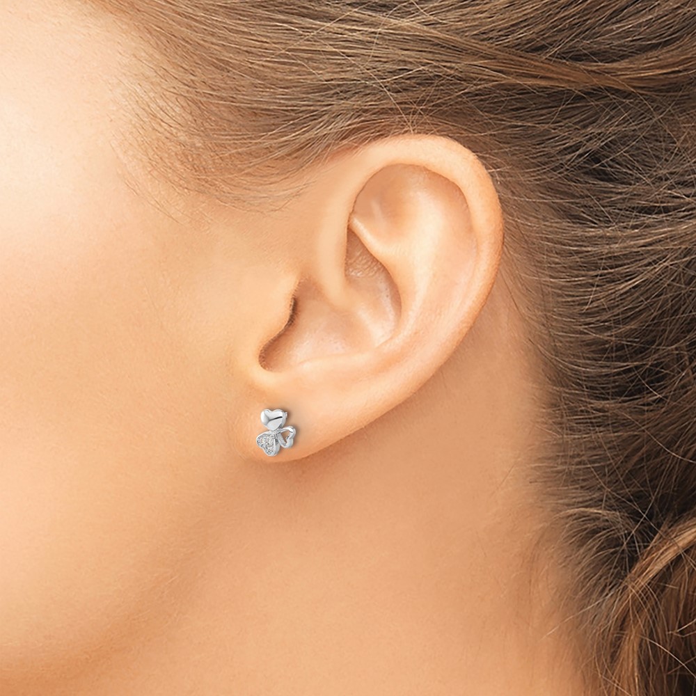 Sterling Silver Rhodium-plated CZ 3 Heart Post Earrings (QE17604)